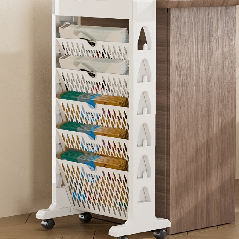 1pc Estantería Rodante de Plástico Blanca con Ruedas - Estante de Almacenamiento de Pie para Oficina, Estudio y Organización del Hogar