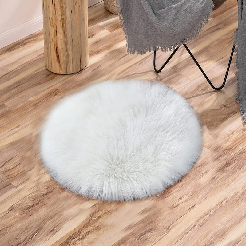 1 pieza de funda de asiento de piel sintética redonda, alfombra de piel peluda para sillas, adorno de silla suave y cómodo, decoración del hogar para sala de estar y dormitorio