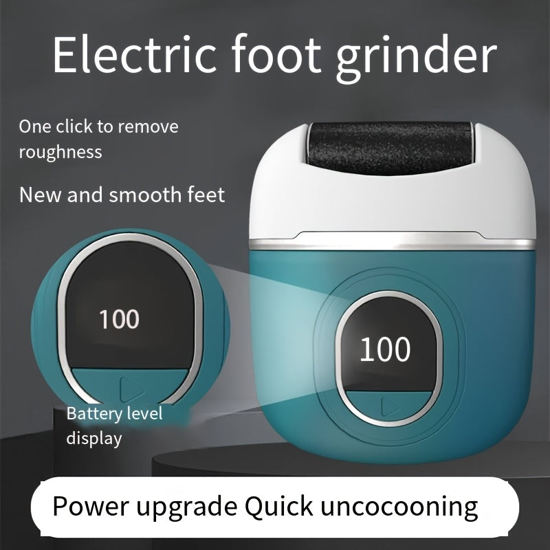 Un exfoliador eléctrico recargable para pies diseñado para secar y resecar la piel, con tres cabezas de molienda de repuesto, dos ajustes de velocidad, carga USB portátil, adecuado para el cuidado de pies y manos.