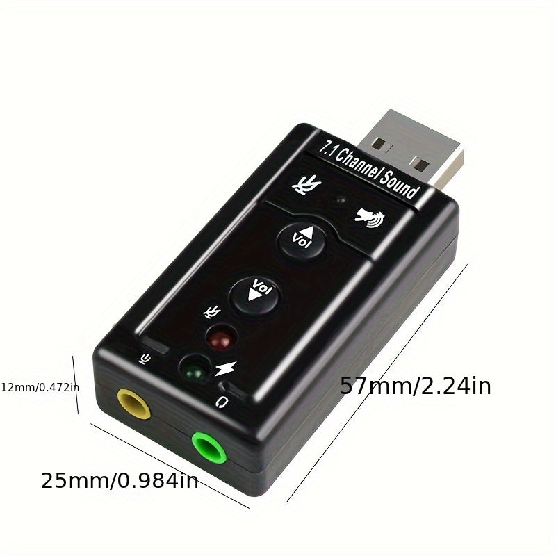 Tarjeta de sonido USB virtual 7.1 canales, adaptador de audio externo USB 2.0 para micrófono, parlantes y auriculares con conector estéreo de 3.5mm