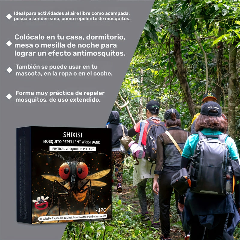 Muñequera Repelente de Mosquitos Electrónica Negra – Ajuste Cómodo, Disuasivo Físico para Insectos, No Tóxico, Diseño Unisex para Pesca y Actividades al Aire Libre, Incluye 2 Pilas Botón, Pulsera Unisex | Brazalete Elegante | Moderno y Portátil