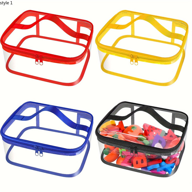 Paquete de 4 Bolsas de Almacenamiento Transparentes PVC con Asas y Cremalleras, Contenedores Organizadores Impermeables (23.62x17.02x11.43cm) para el Hogar, Juguetes, Manualidades, Oficina - Recipientes Multiusos Duraderos, Diseño Robusto con Asa