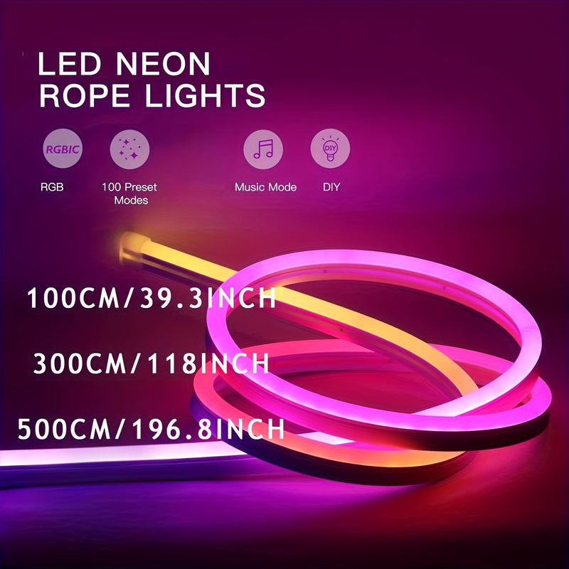 Luces de neón alimentadas por USB, controlado con botones, tira de luz RGB, personalizable, modo musical que cambia según el ritmo, ideal para fiestas o relajación