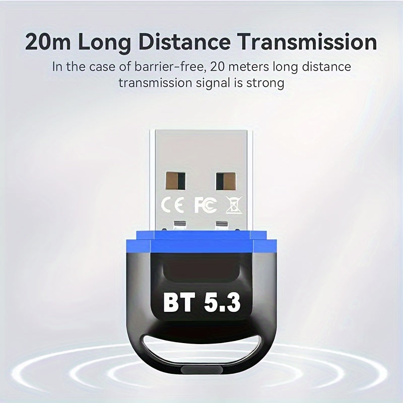 Adaptador de red USB BT5.3, receptor de ultra larga distancia con llave USB, distancia máxima de 20 m/787 pies (distancia abierta), adecuado para ordenadores/auriculares/teclados/ratones/altavoces y otros dispositivos, solo compatible con Windows 11/10/8