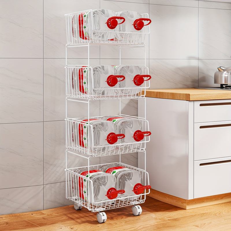 Carrito de cocina metálico resistente de 4 niveles con ruedas, organizador rodante de hierro fundido negro para despensa, garaje u oficina - Fácil armado, sin necesidad de herramientas, organizadores y almacenamiento de cocina