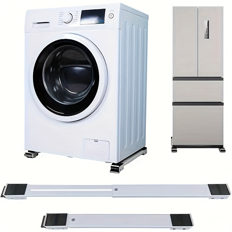 2 Soportes de lavadora de acero inoxidable ajustable blanco, longitud 17,72-27,56 pulgadas, soporte móvil para electrodomésticos, adecuado para refrigeradores, lavadoras, secadoras, muebles, etc., base fácil de mover, no requiere batería!