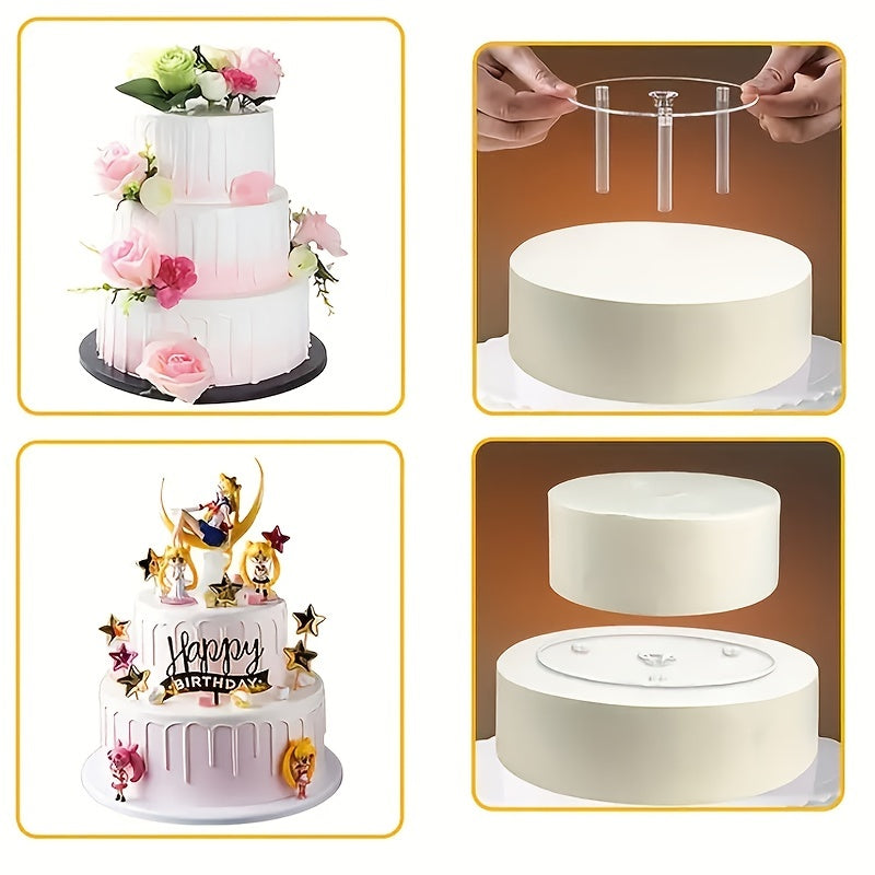 Juego de 4 piezas para apilar pasteles transparente con soportes ajustables y divisor, ideal para bodas, cumpleaños y repostería en casa, reutilizable, de plástico seguro para alimentos, accesorios para decorar pasteles