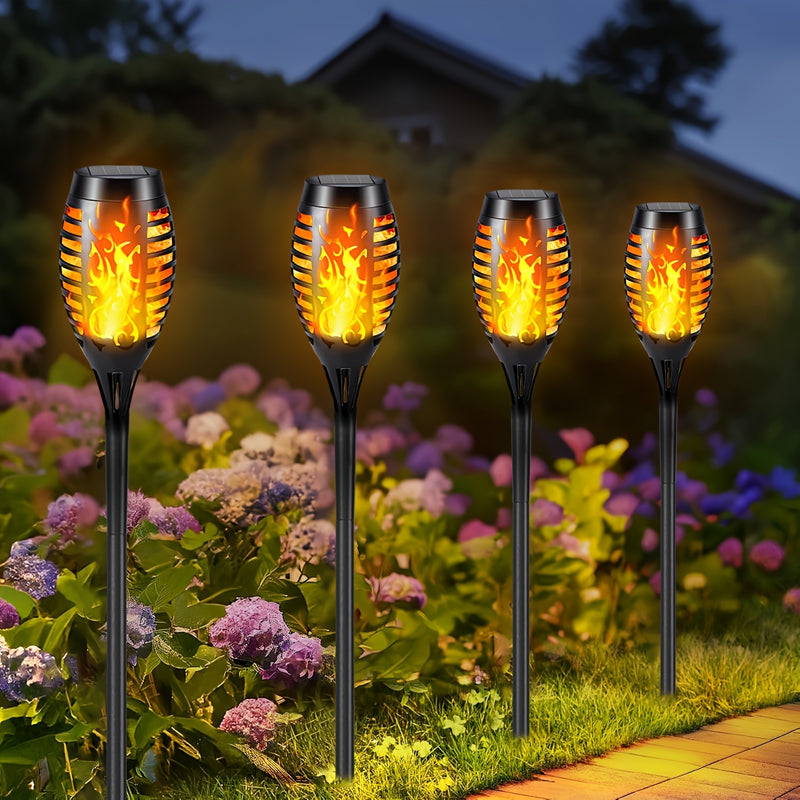 8-Pack Luces de antorcha LED de llama solar, decoración de jardín al aire libre impermeable, parpadeo automático, fácil instalación, material ABS, batería de níquel con energía solar, 300 mAh, para ambiente de camino y paisaje