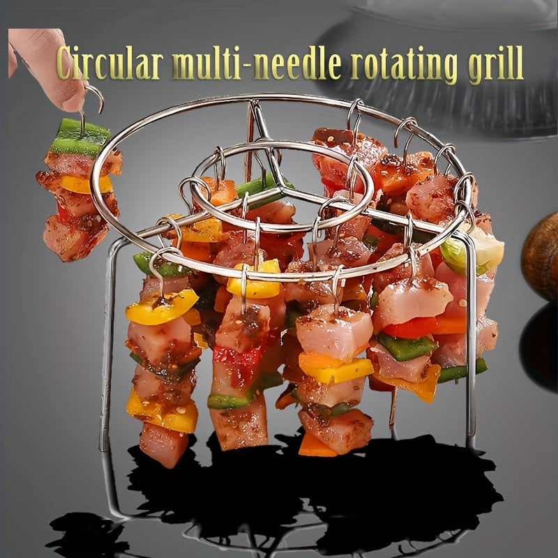Freidora de Aire con Parrilla y 24/12 Brochetas - Parrilla Giratoria Multi-Aguja Resistente, Calentamiento Rápido a 360° para Cocina Uniforme - Compatible con Freidoras Domésticas - Ideal para BBQ en Interiores/Exteriores, Fiestas, Camping, Navidad, Hall