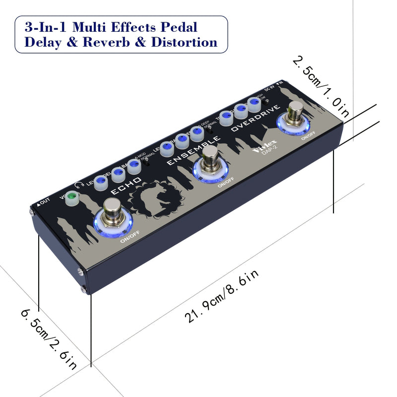 Pedal de Guitarra Multi Efectos, con Eco y Overdrive 3 en 1 Serie Digital Mingle para Guitarras Eléctricas
