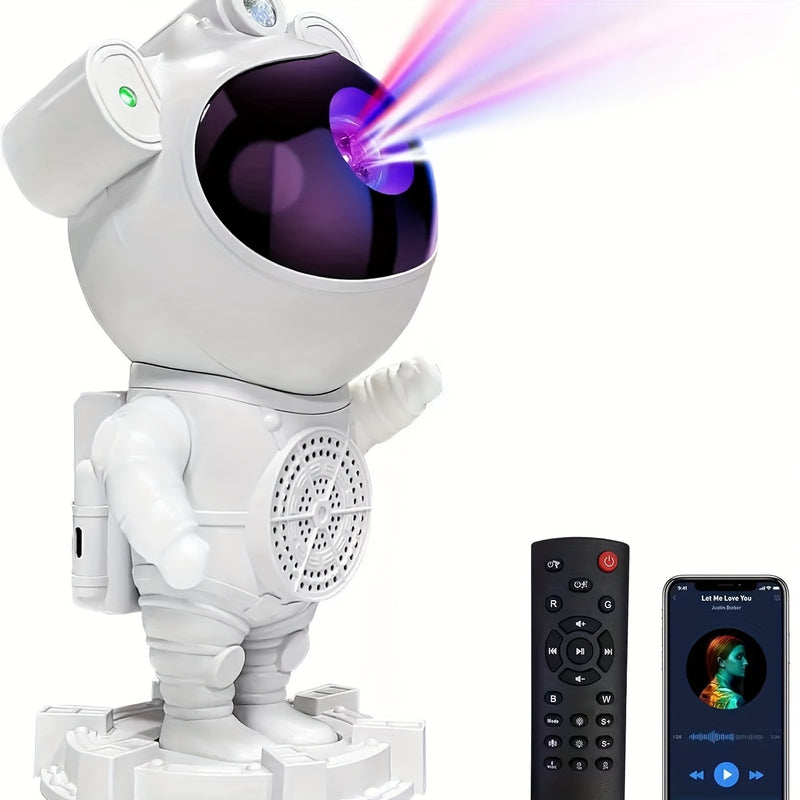 1pieza Proyector de luz de astronauta, alimentado por USB, proyector de escritorio de plástico independiente, iluminación LED de nebulosa, proyector de luz de astronauta estrellado, luz de noche de galaxia luna nebulosa, con control remoto y altavoz de m