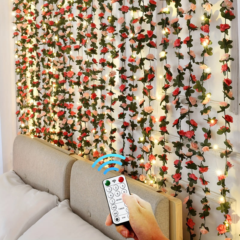 Luces de Cadena de Vid de 45 Rosas con Control Remoto - 299.92cm, 30 Luces de Hadas en Rosa Cálido LED, Guirnalda de Flores Artificiales a Pilas para Ambiente Romántico en el Hogar, Bodas, Fiestas, Decoración de Jardín - Uso Interior y Exterior (Pilas No