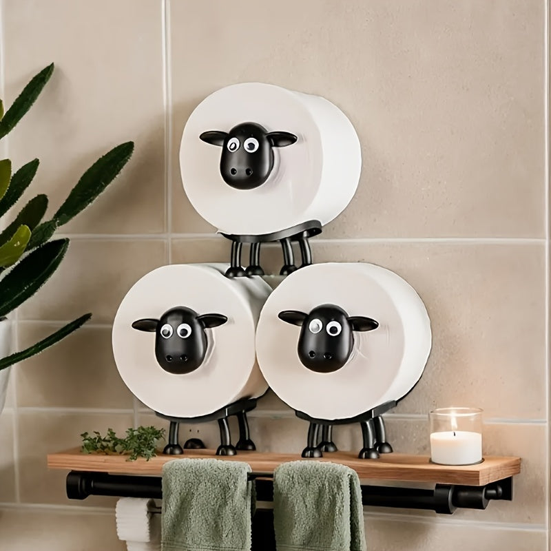 1 pieza, soporte de papel higiénico de oveja linda impresa en 3D - Diseño de oveja negra y blanca encantador, soporte de toallas de baño, perfecto para el Día de San Valentín y el Día de las Brujas, decoración de baño y accesorios.