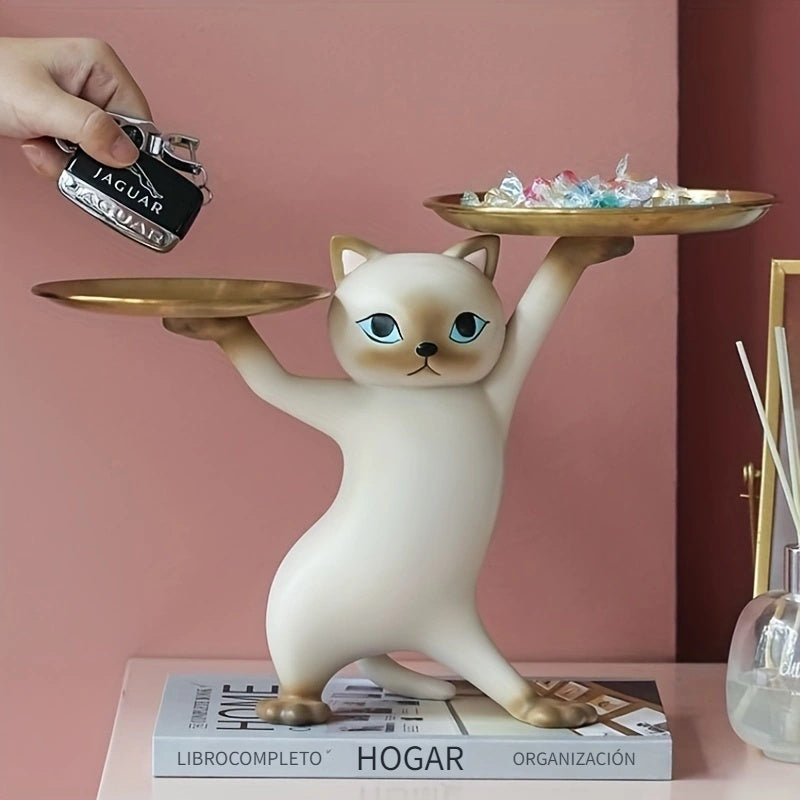 1 Estatua De Bandeja Para Gatos, Resina Nórdica, Accesorios De Decoración De Escritorio De Oficina En Casa Para Entrada De Dormitorio, Escultura De Almacenamiento De Contenedor De Dulces Para Llaves, Decoración De Habitación, Decoración Del Hogar
