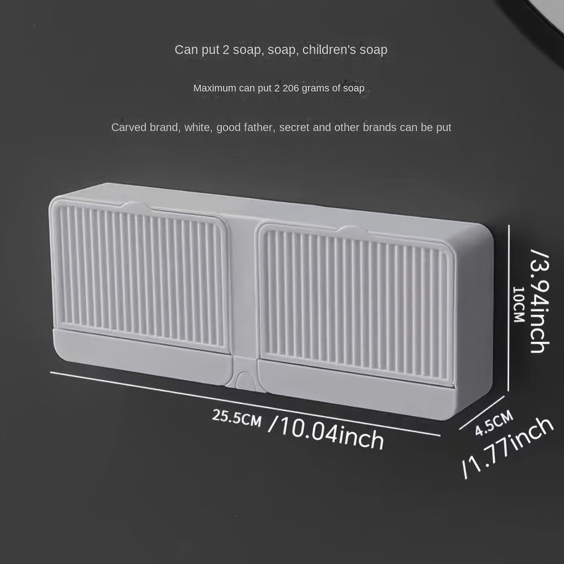Caja de jabón vertical de doble gris: Jabonera rectangular de plástico montada en la pared con drenaje para jabones en barra - Adecuada para uso en el baño