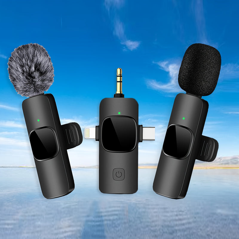 Micrófono inalámbrico de 3 en 1, claro, mini, adecuado para for iphone con enchufe de luz, teléfonos Android/computadoras/laptops, micrófono con doble clip de cuello con enchufe USB-C/3,5 mm, utilizado para grabación de video, vlogging, transmisión en vi