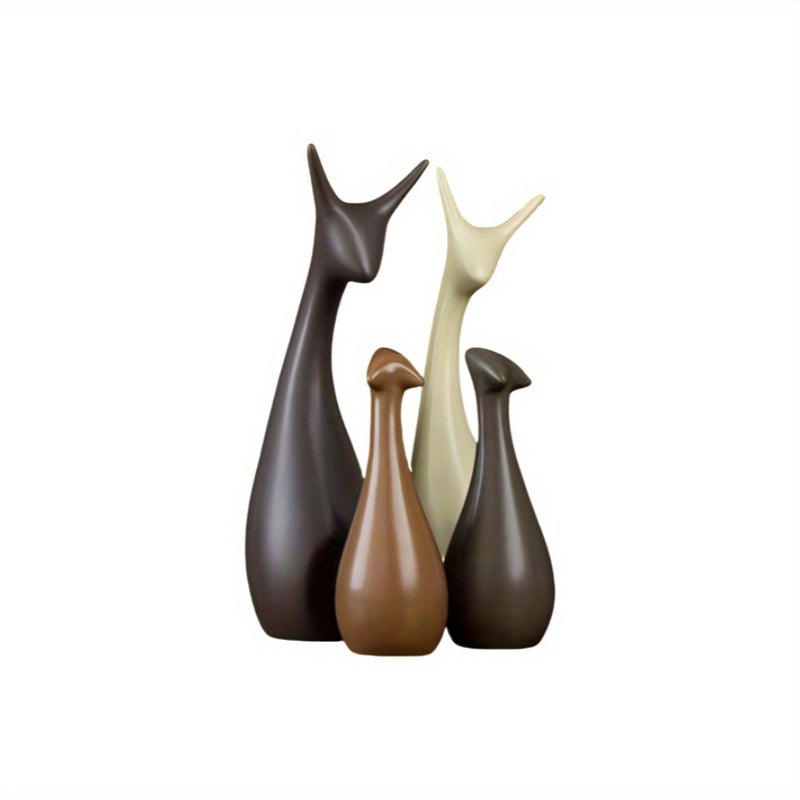 Conjunto de 3/4 piezas de Estatua de Ciervo de Cerámica, Ciervo Familiar de 3/4 bocas, Adorno de Lujo, Estatua Familiar, Adecuado para Sala de Estar, Dormitorio, Decoración de Oficina, Decoración de Hogar Linda