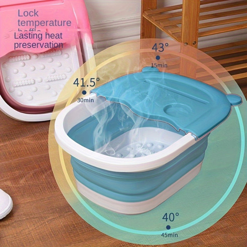 1 pieza de bañera de pies plegable con masajeador incorporado - Gran piscina de relajación para remojar, no necesita electricidad, diseño portátil para uso en el baño del hogar y spa, accesorio de autocuidado, tapa interior naranja, tapa acolchada suave