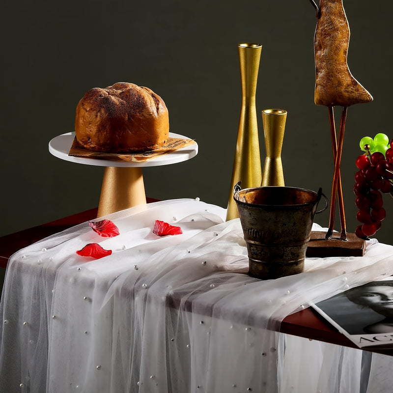 Corredor de tul de perla blanca, tul de satén de tul y encaje de perla transparente para arcos de boda, duchas de novia y decoraciones de mesa de postres, adecuado para cubrir mesas.
