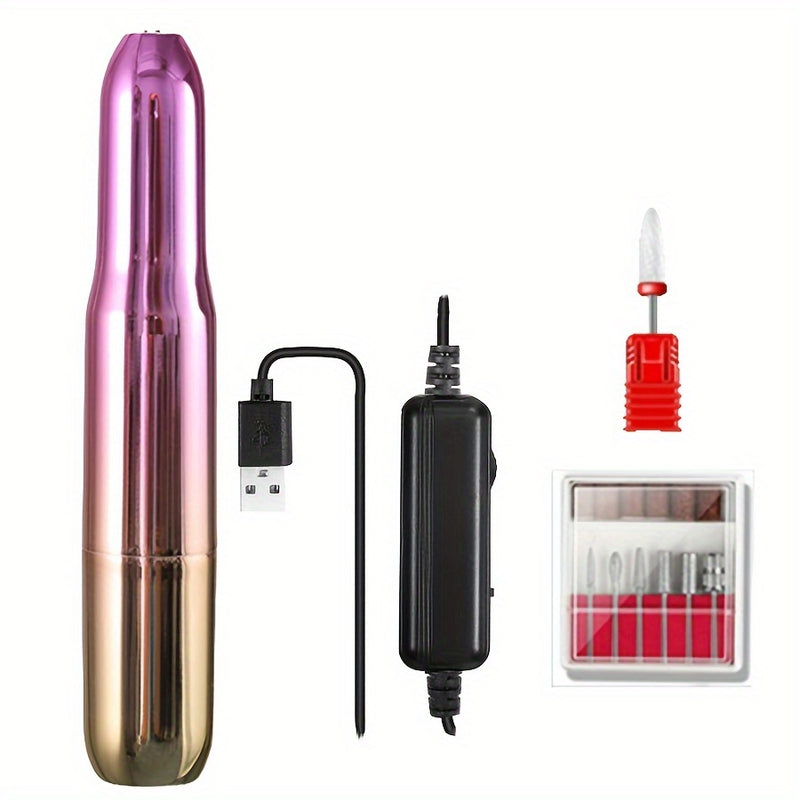 1pc Duofu Profesional Conjunto de Taladro Eléctrico para Uñas, con alimentación USB, Archivo de Uñas y Cortadora, Bajo Ruido y Vibración, Herramienta de Manicura Portátil para Hogar y Uso en Salón, Ideal Regalo para Mujeres y Consultores de Uñas
