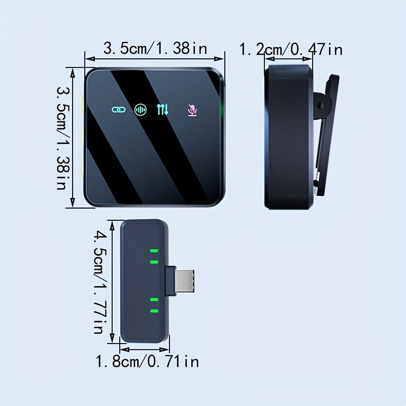 Micrófono inalámbrico 2.4G Pro - Hasta 14 horas de batería, cancelación de ruido DSP+ENC, diseño clip-on plug & play para vlogging HD y transmisiones en vivo, conector USB tipo C, micrófono de solapa | Micrófono profesional | Diseño clip-on
