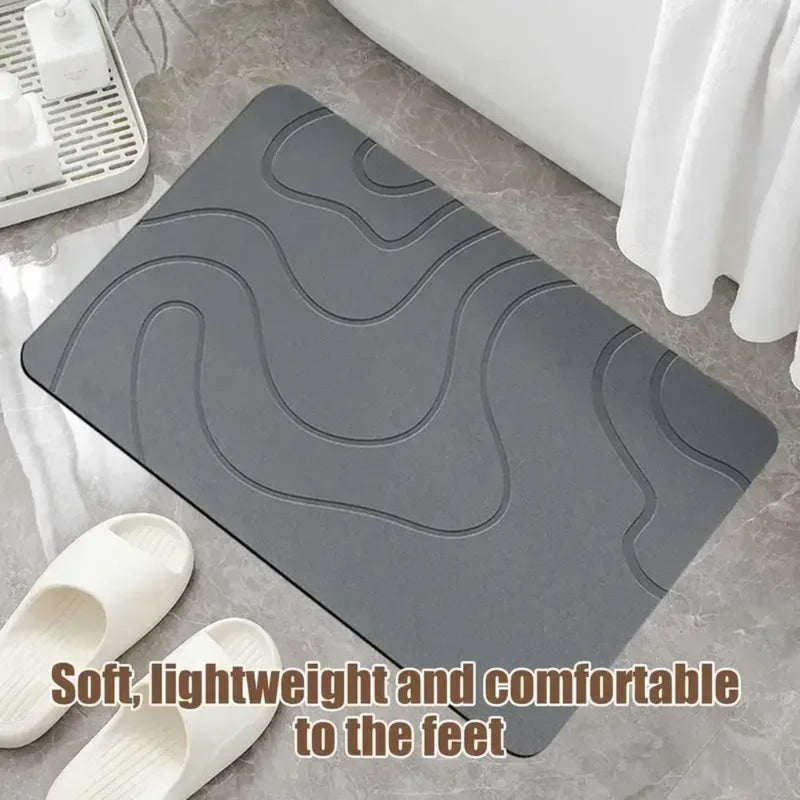 Alfombrilla de baño de diatomea caliente de primera calidad - Alfombrilla de piso antideslizante ultraabsorbente y de secado rápido para baño, ducha, bañera, cocina - Beige con diseño de onda negra, solo lavado a mano, alfombrilla de baño