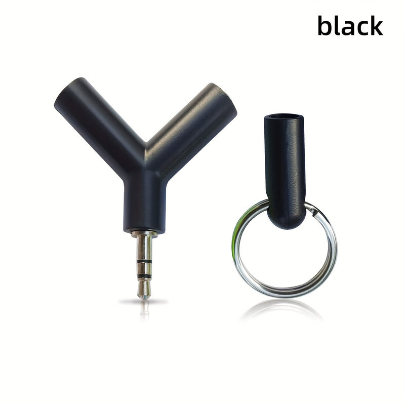 Dispositivo de Compartir Audio Lanlison de 3.5mm - Adaptador de Cable Y-Splitter Compacto con Llavero, Sonido de Alta Calidad, Macho a Doble Hembra, Reproductor de Música Portátil para Smartphones - Disponible en Blanco, Azul, Negro