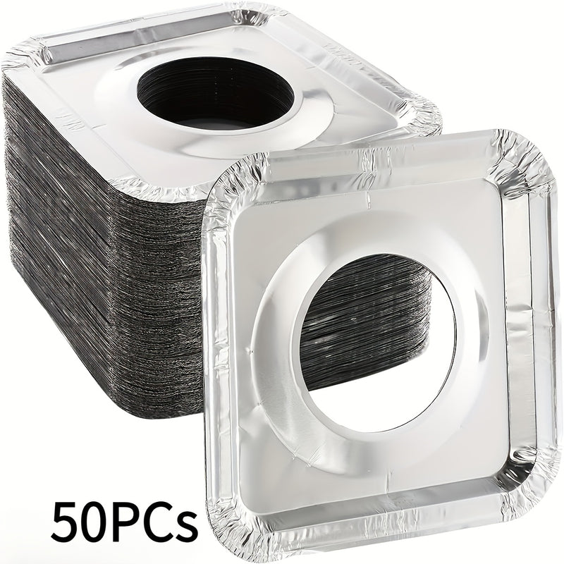 50 unidades de cubiertas de quemadores de estufa de gas desechables de alta resistencia - Protectores cuadrados de papel de aluminio para mantener aceite, grasa y fugas de comida alejados de las cocinas, protectores de la parte superior de la estufa