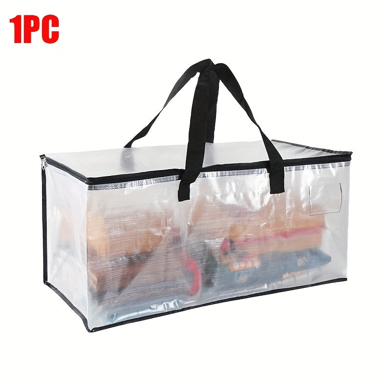 Bolsa de ropa plegable transparente con asas reforzadas y cremallera duradera, perfecta para almacenar ropa, edredones, mantas y ropa de cama