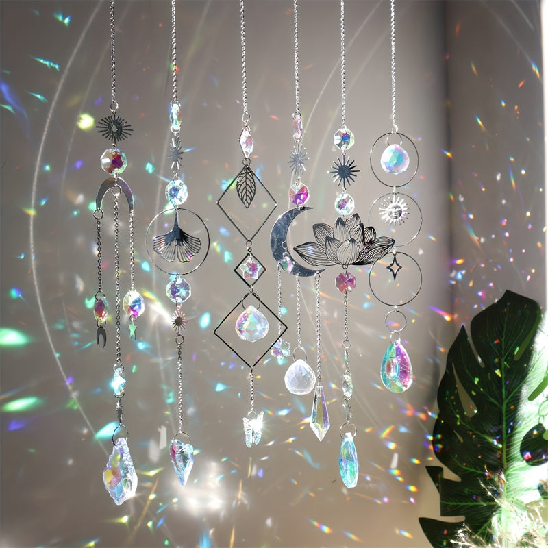 Clásico juego de 6 atrapasoles de cristal para jardín, atrapasoles de prisma para ventanas, adornos de araña para decoración del hogar, oficina, bodas y fiestas, sin plumas