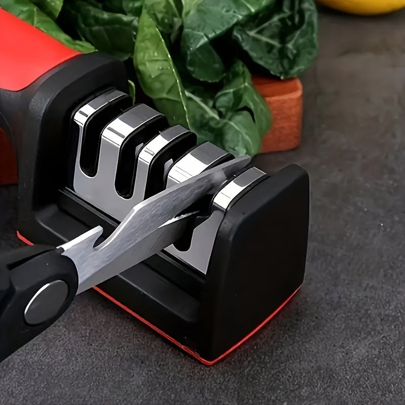 Afilador profesional de cuchillos de cocina de 4 etapas con cuchillas de acero de tungsteno, construcción de hierro fundido, herramienta de afilado duradera y eficiente para uso en el hogar y en restaurantes