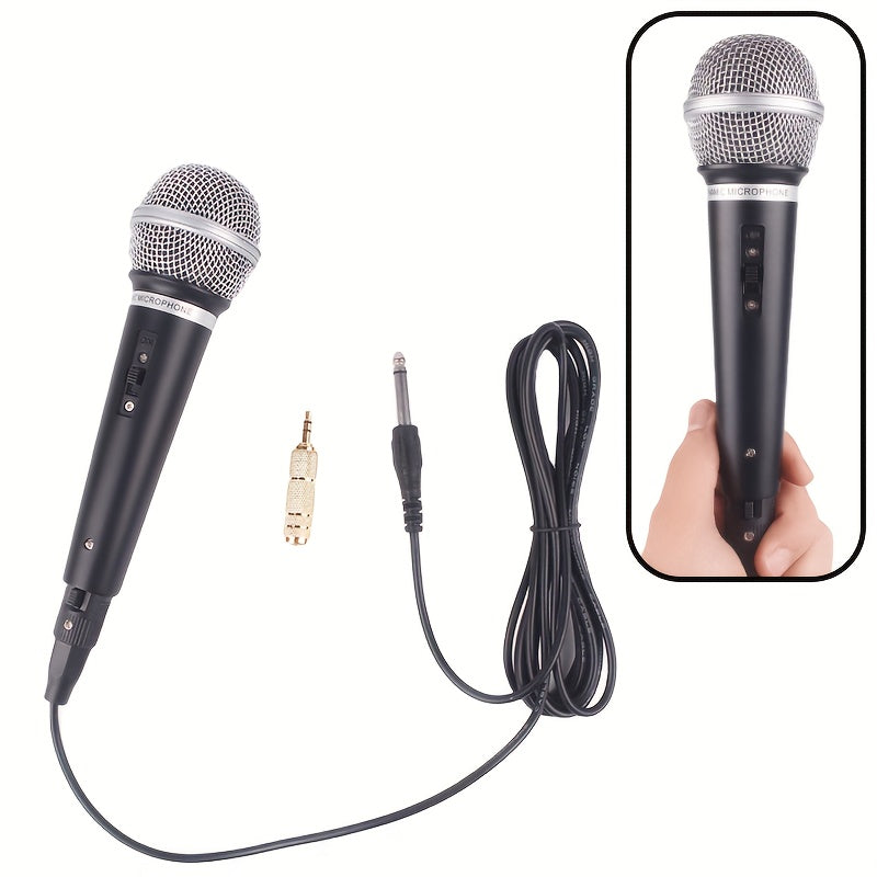 Black Wired Professional Dynamic Microphone, Handheld Dynamic Mic for Portable Speakers, Compatible with 6.35Mm/0.64cm Plug, Includes 3.5Mm/0.35cm Adapter, Suitable for Electronic Keyboards, Home KTV Sound Systems, Musical Instruments, Amplifiers, Mixing