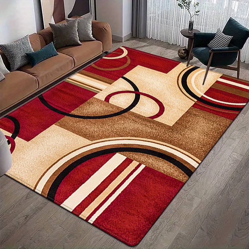 Alfombra cuadrada con diseño de círculos rojos elegante, suave de franela, resistente al desgaste, para decoración de dormitorio y sala