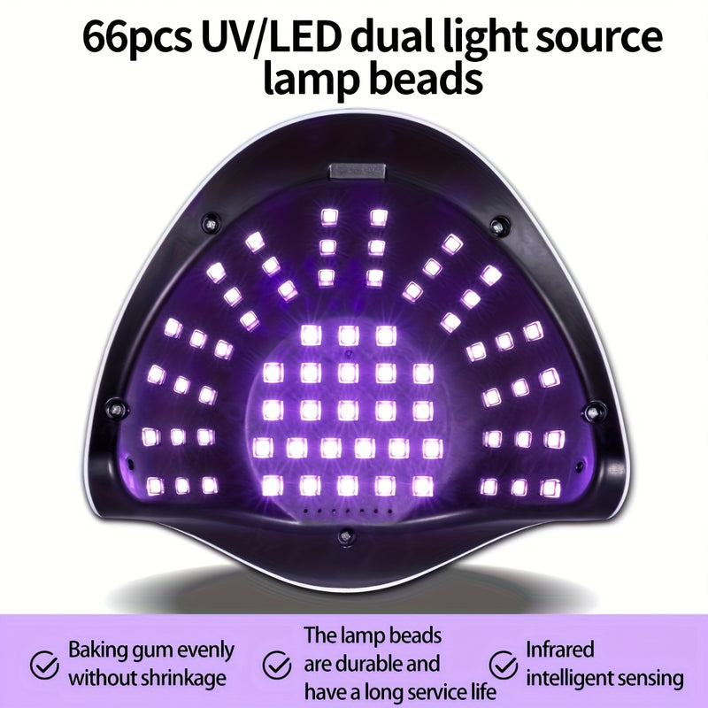 Secador de Uñas LED Blanco con 66 Luces y Doble Fuente de Luz, Alta Potencia para Gel de Uñas, Lámpara Fotográfica para Arte de Uñas en Casa o Salón DIY