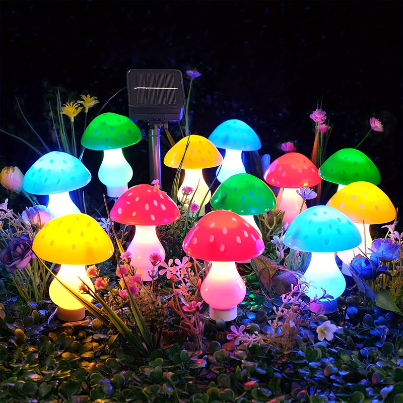 Estacas de luces solares de hongos, 12 paquetes de luces solares de hongos para exteriores, 8 modos de iluminación Luces solares de hongos para patio de jardín, césped multicolor