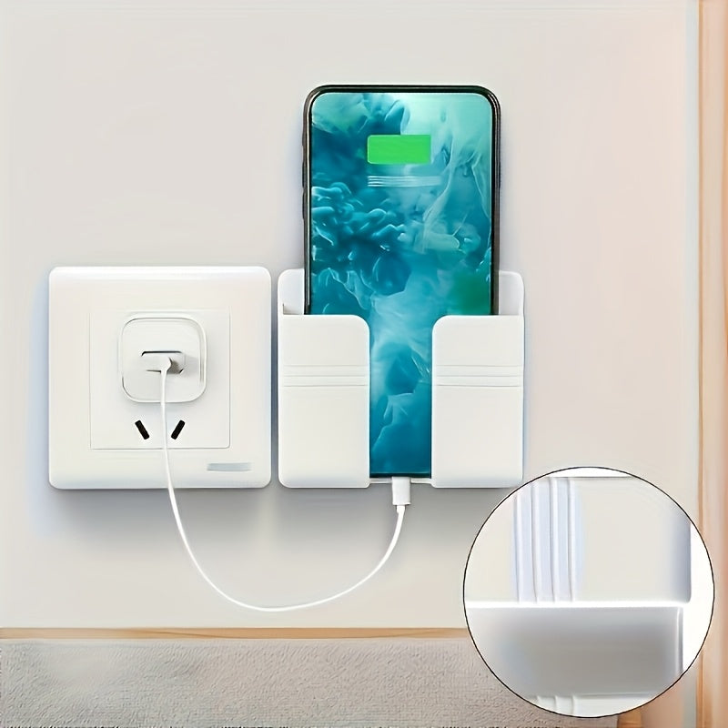 1pc Soporte de teléfono montado en la pared, material PC adhesivo, sin taladro, almacenamiento de control remoto, hecho de otro plástico, para baño, cocina, habitación de hotel - Estación de carga de teléfono inteligente