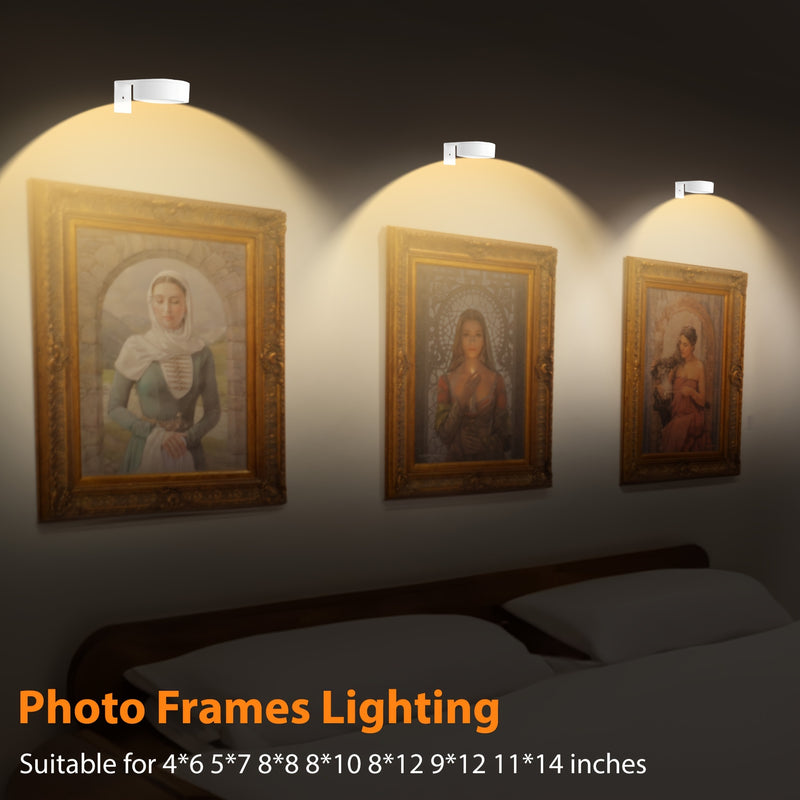 3 unidades de luces de imagen inalámbricas VILSOM LED, con batería y control remoto, regulables y temporizadas, 3 modos de luces de exhibición de arte para retratos y decoración de pared, montaje semibrillo, ajustable, acabado pulido, plástico, alimentad