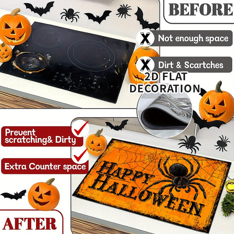 Tapete Protector de Estufa Integrado 2D Plano - Cubierta para Cocina con Forro de Goma, Decoración de Halloween, Ideal para Cualquier Cocina, 1 Unidad, Diseño 2D Plano