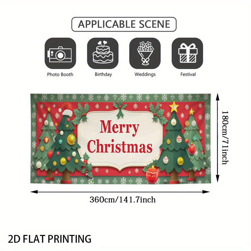 2D Banner de Puerta, 1 Pieza, Banner de Puerta Navideño Festivo - Diseño de Alce Rojo y Verde con Copos de Nieve, Texto "Feliz Navidad", Poliéster, Ideal para Decoraciones Navideñas, Jardín al Aire Libre y Fondos de Fiestas, Decoraciones Navideñas