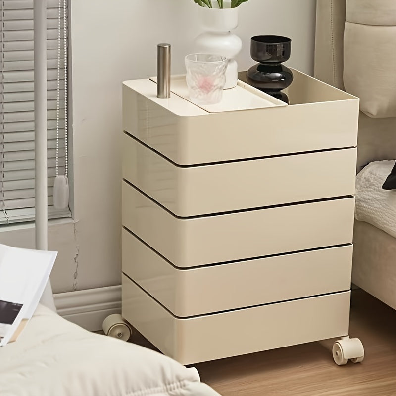 Carrito organizador rodante de 5 niveles con ruedas, estilo escandinavo - Organizador versátil sin necesidad de ensamblaje para oficina, sala o cocina | Plástico resistente al agua, diseño multifuncional, cajas de almacenamiento para organizar