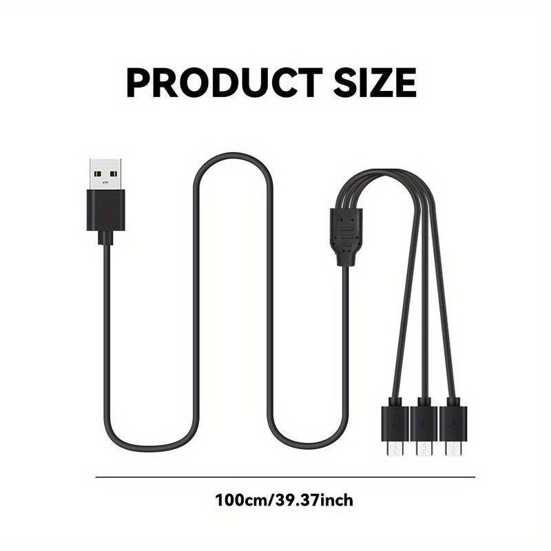 Cable de Datos Cargador 3-en-1, USB A a Tipo-C 3 Multifuncional, Compatible con Teléfonos Móviles/Android y Más