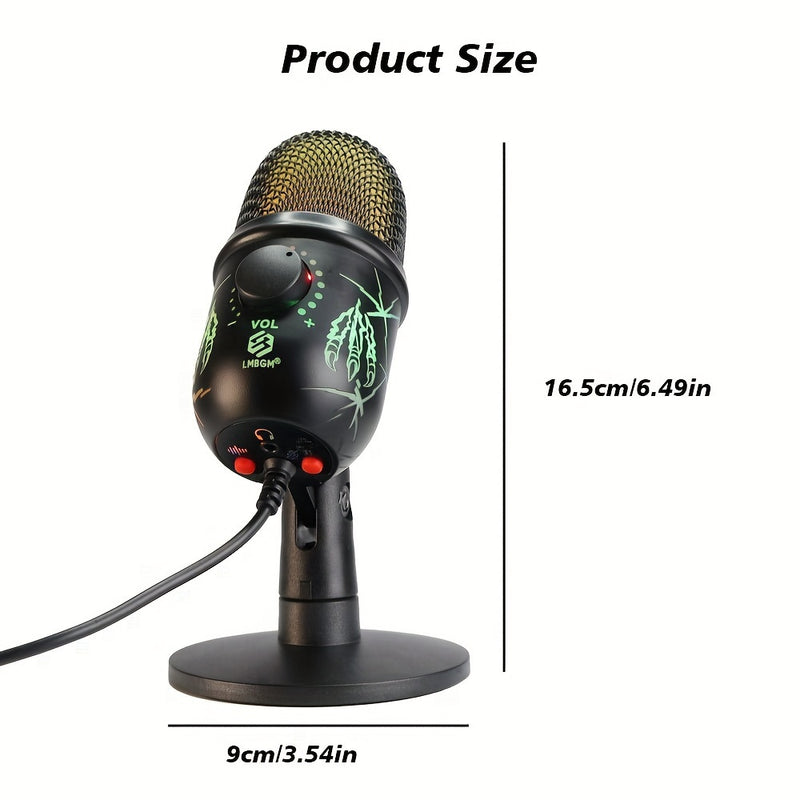 Micrófono condensador USB LMBGM con iluminación RGB, control de volumen, reducción de ruido, conector USB-C, patrón polar unidireccional, para juegos, canto, transmisiones, videoconferencias y podcasting