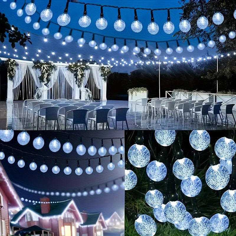 1 pieza, luces de cadena de bola de cristal solar LED, iluminación de ambiente de cuento de hadas, adecuado para jardín, porche, árbol de Navidad, fiesta, boda y decoraciones navideñas, iluminación festiva | Encanto de atmósfera, luces de hadas solares