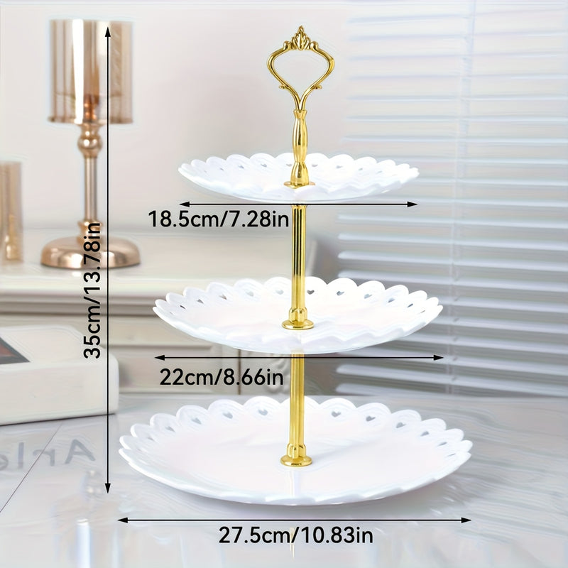 Juego de 6 piezas con 2 bases para cupcakes de 3 niveles, 2 bases para pasteles de 2 niveles y 2 bandejas - Set de repisa para postres en blanco/negro, ideal para cumpleaños, regalos para novias, fiestas, bodas, reuniones de té y buffets