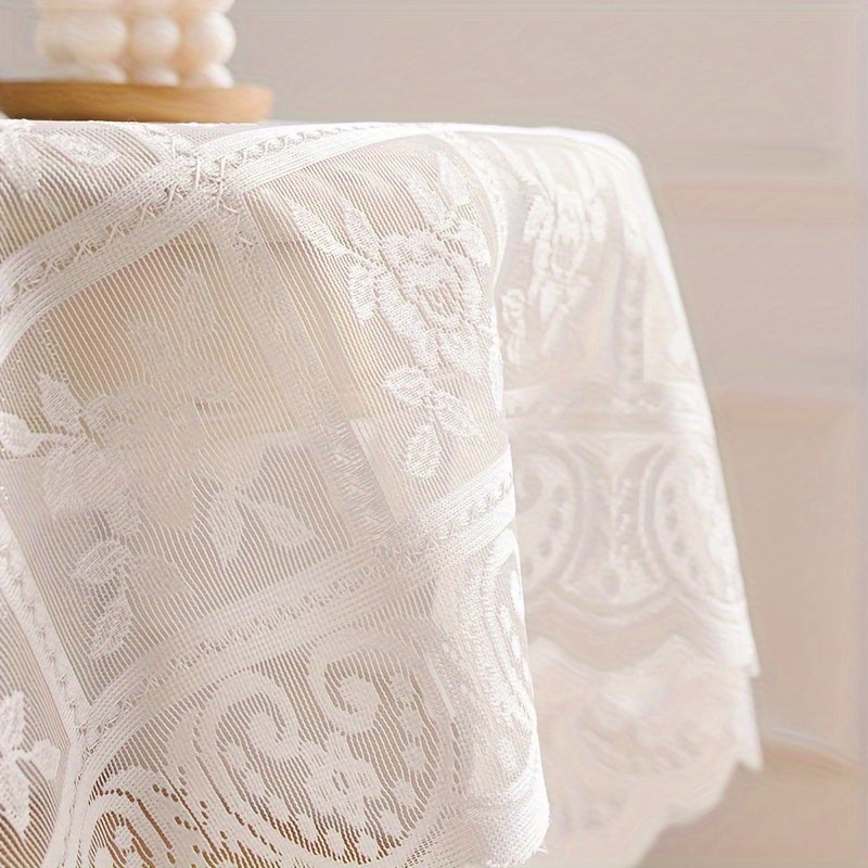 Mantel elegante de encaje floral - Poliéster, rectangular, lavable a máquina, para decoración de cocina y comedor