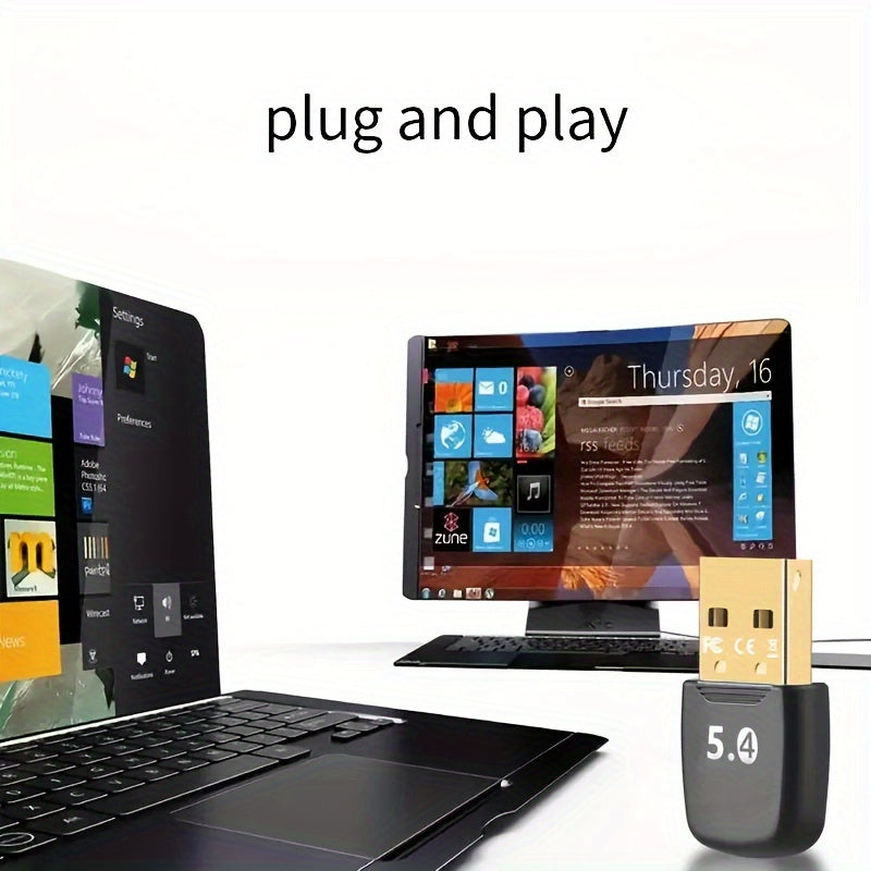 Adaptador USB inalámbrico 5,4 GHz - Sin necesidad de arrancar, plug-and-play, soporte EDR+BLE, baja latencia, sonido de alta calidad, alimentación USB, no se necesita batería | Ideal para PC, auriculares, teclado, ratón y altavoces, receptor de audio ina