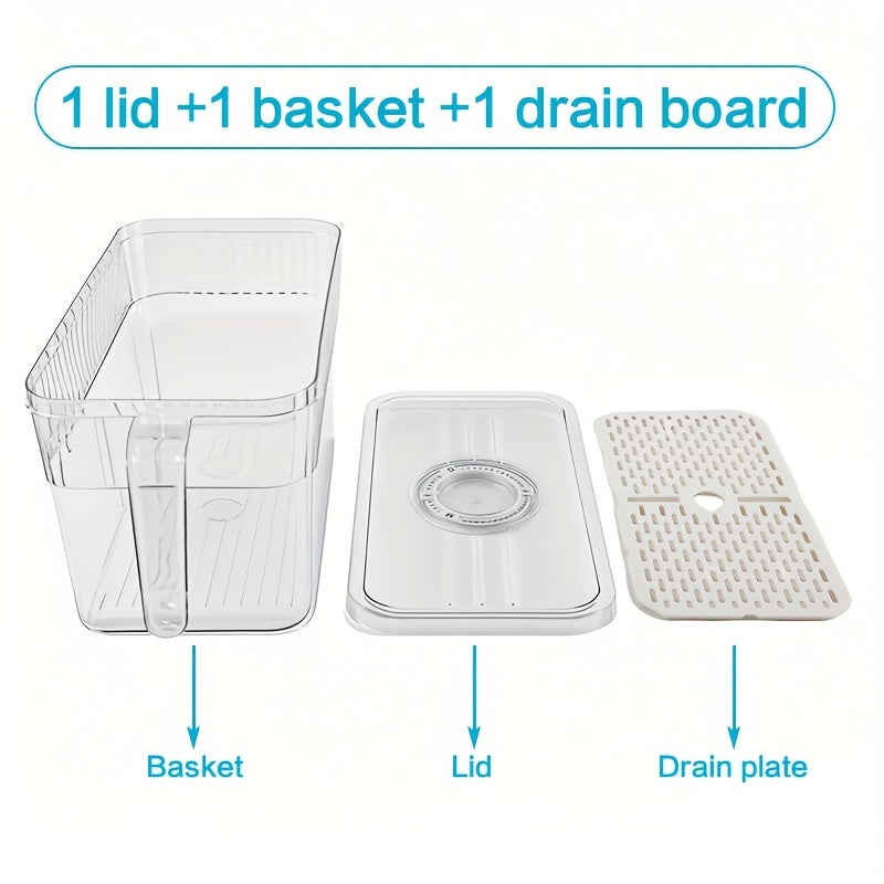 Juego de 3 piezas: 1 tapa + 1 caja + 1 contenedor de refrigerador de gran capacidad con función de temporizador, registra el tiempo de inserción para evitar caducidad y desperdicio, ideal para almacenar verduras, frutas y bebidas en la cocina