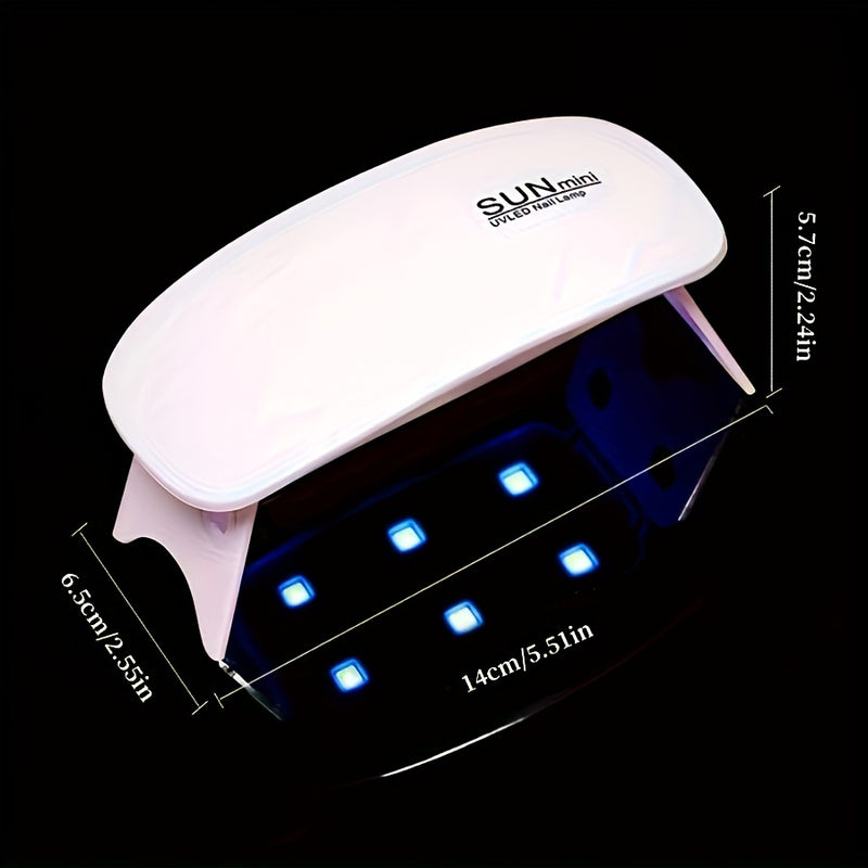 1 Lámpara LED Portátil para Uñas - Diseño Mini Ratón, 6 LEDs, Plegable y Ligera con Alimentación USB, Luz Compacta para Manicura de Manos y Pies