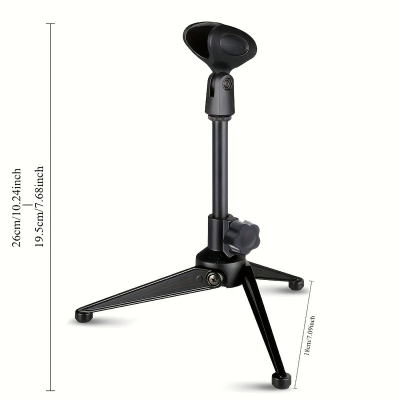 Soporte de micrófono de escritorio plegable y portátil con trípode, soporte para micrófono de escritorio, base triangular sólida, altura retráctil del soporte triangular, gran compatibilidad, adecuado para grabaciones, podcasts, transmisiones en vivo, co