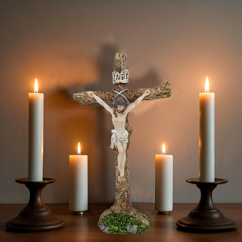 Escultura de Resina al Estilo Vintage con Letrero "INRI" - Decoración Religiosa en 3D Realista para Paredes de Semana Santa, Regalo Inspirador Perfecto para el Hogar o la Iglesia